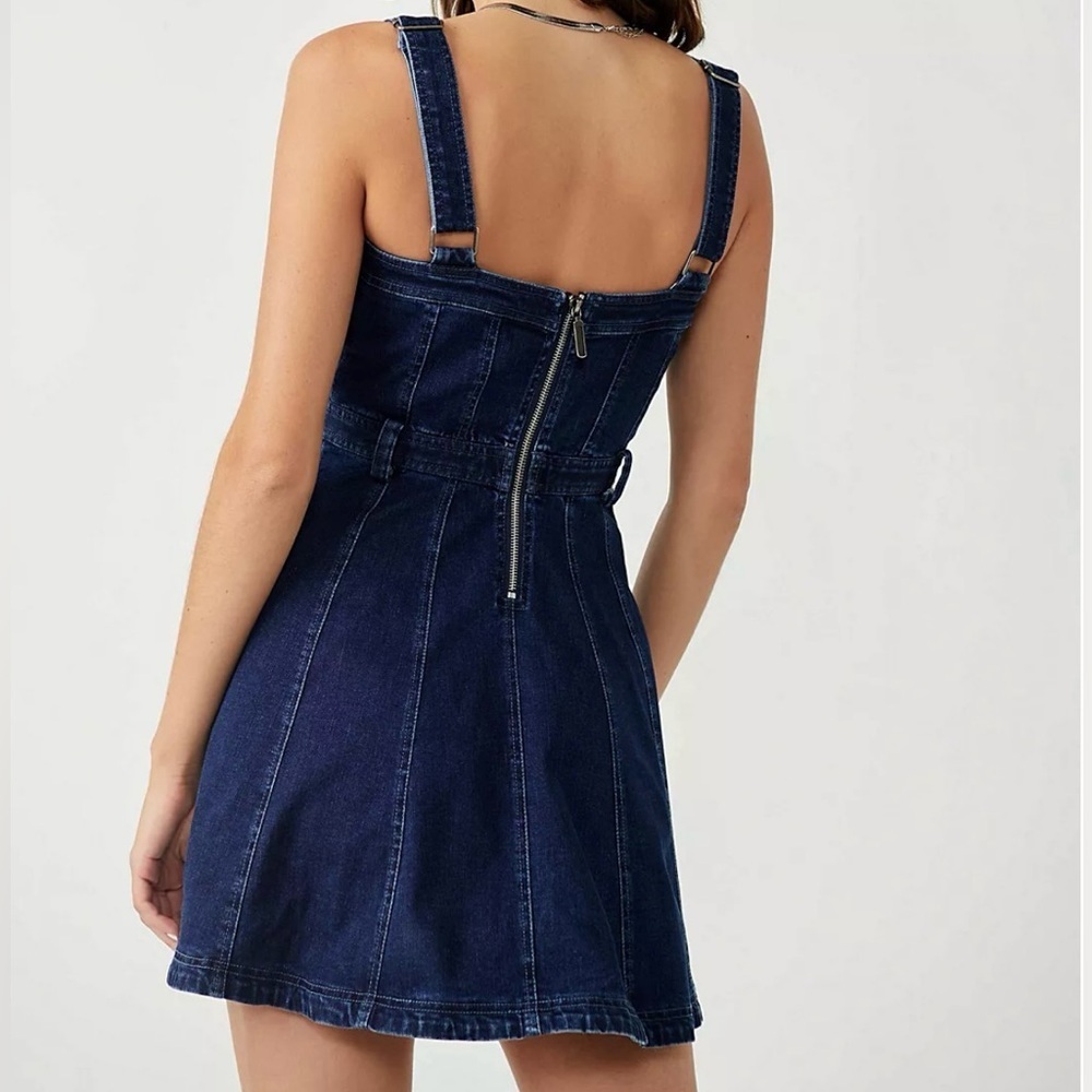 Free People Corset Denim Mini Dress | Retro 90s Y2K Vibes XS - Picture 2 of 6